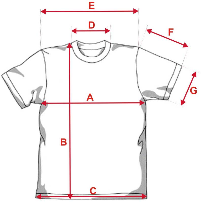 Tabela de medidas de camisetas